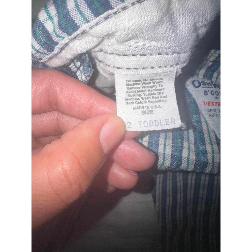 Vintage OshKosh Bgosh Vestbak Plaid Overalls Blue Green USA 2T - Picture 4 of 5